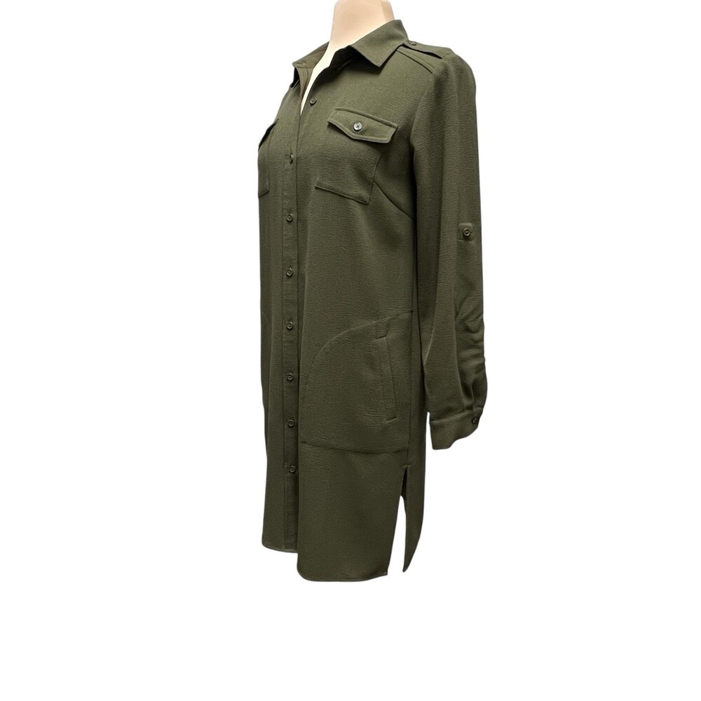 Linea by Louis Dell’Olio Oversized Shirt Dress XS Olive Green Crepe Gauze - Picture 5 of 11